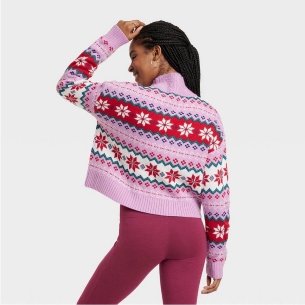 33 DEGREES Holiday Argyle Sweater Size XS X-Small High Neck Cropped Soft Fuzzy - Picture 11 of 11
